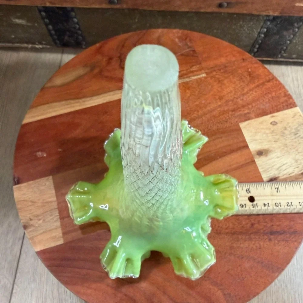 Antique Victorian Epergne Horn‎ Flower Replacement Green Opalescent Glass Vase